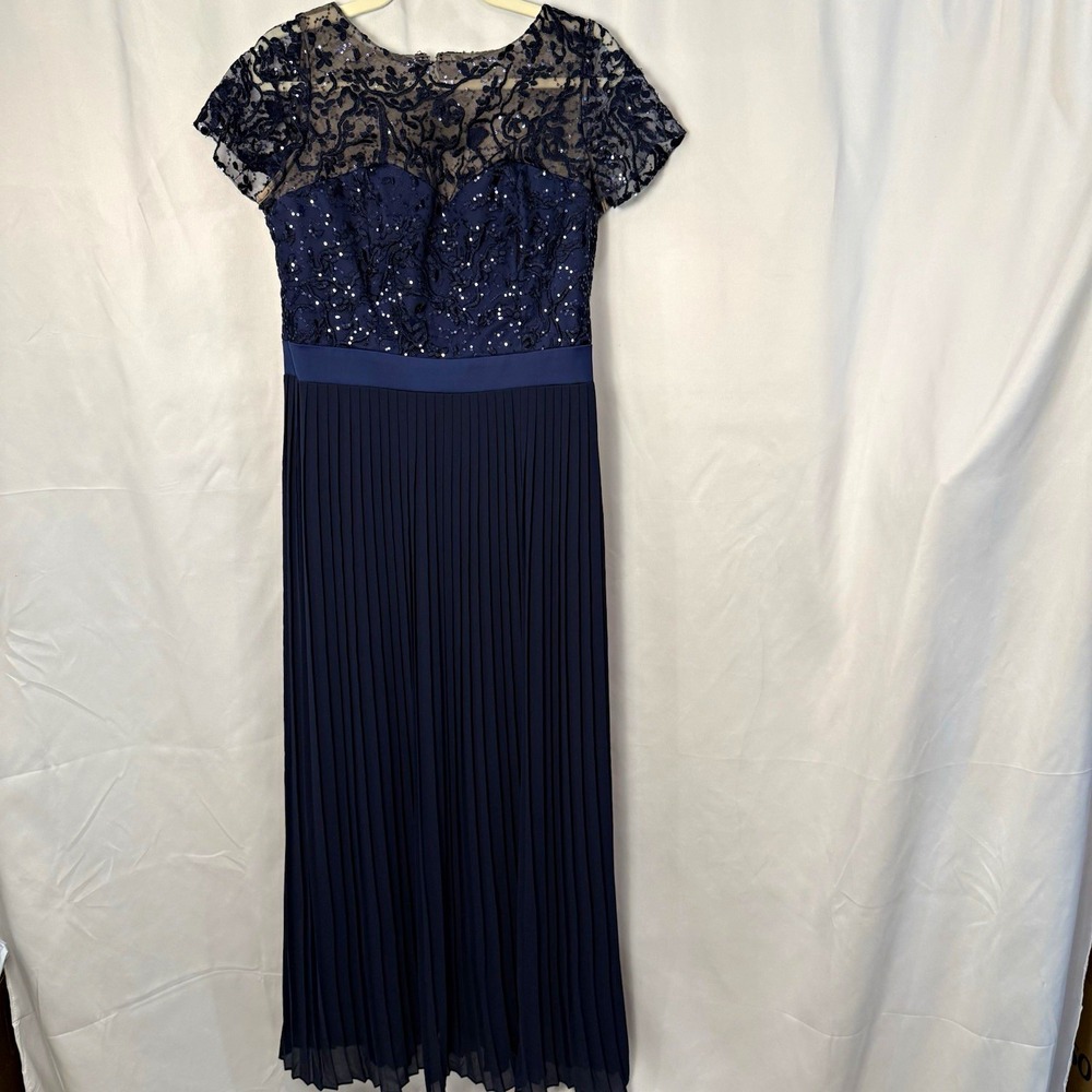 Dorothy Perkins Blue Lace Dress Size 12 Regular Polyester Sequin Pleated